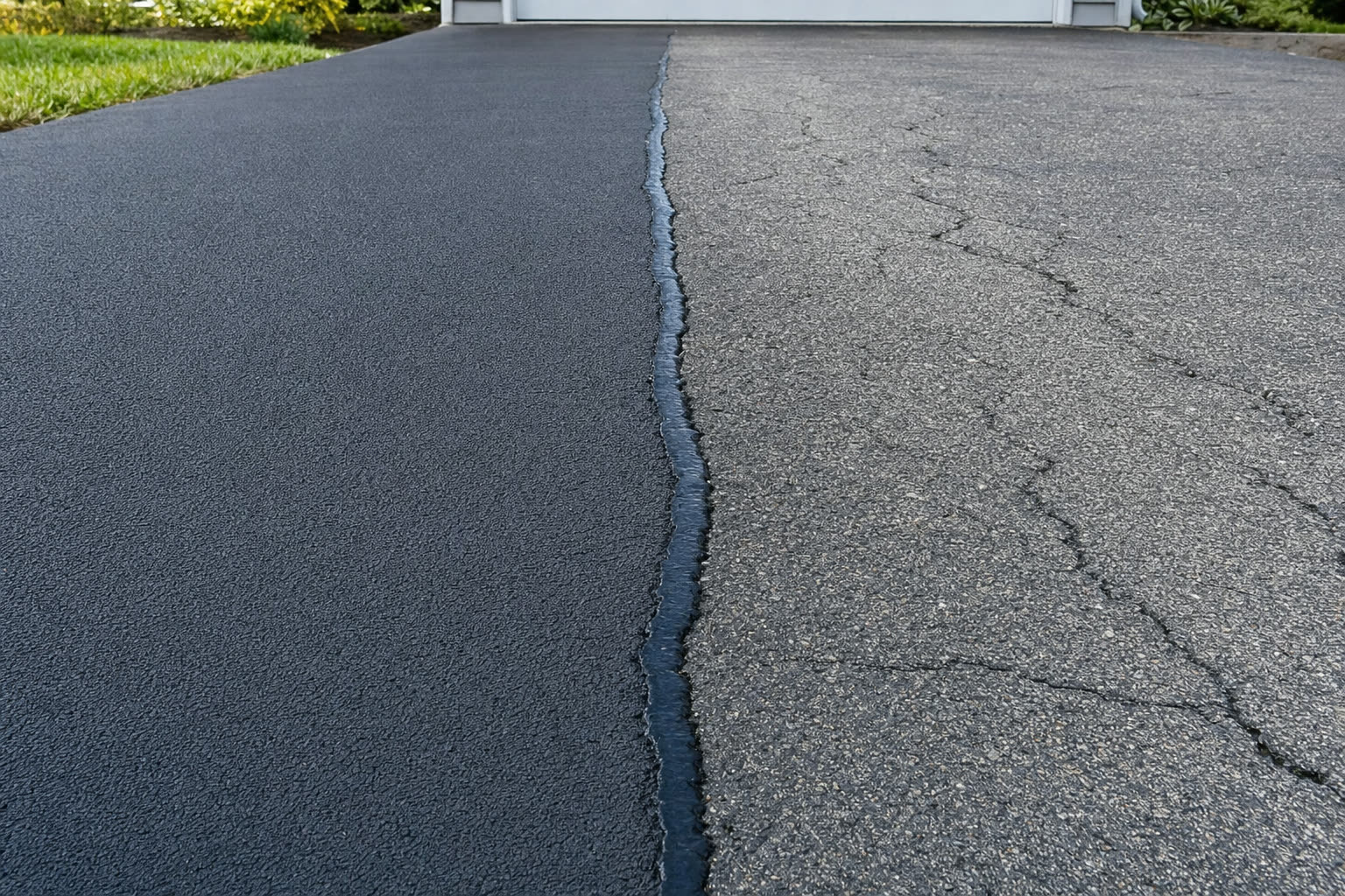Avant / après d'une réparation de fissures d'asphalte
